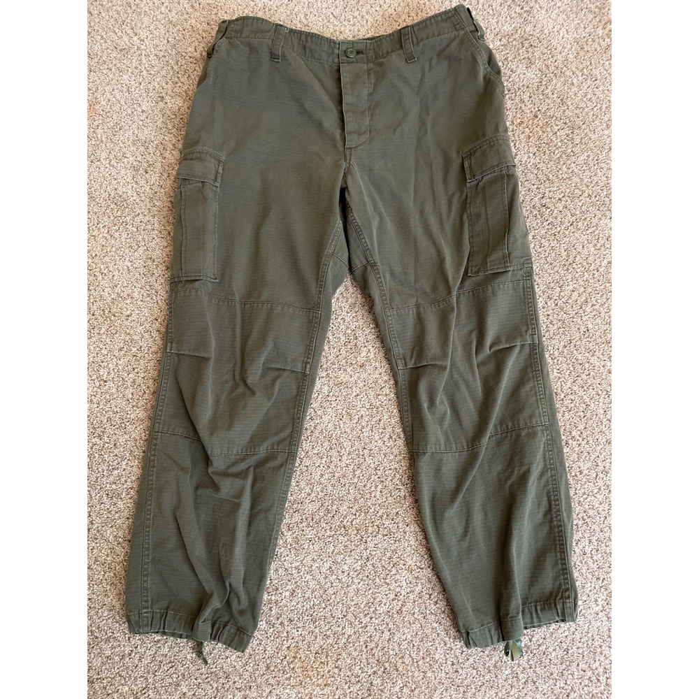 Military Men's Cargo Pants Large Regular Green Ripstop Button Fly Tactical Flaw